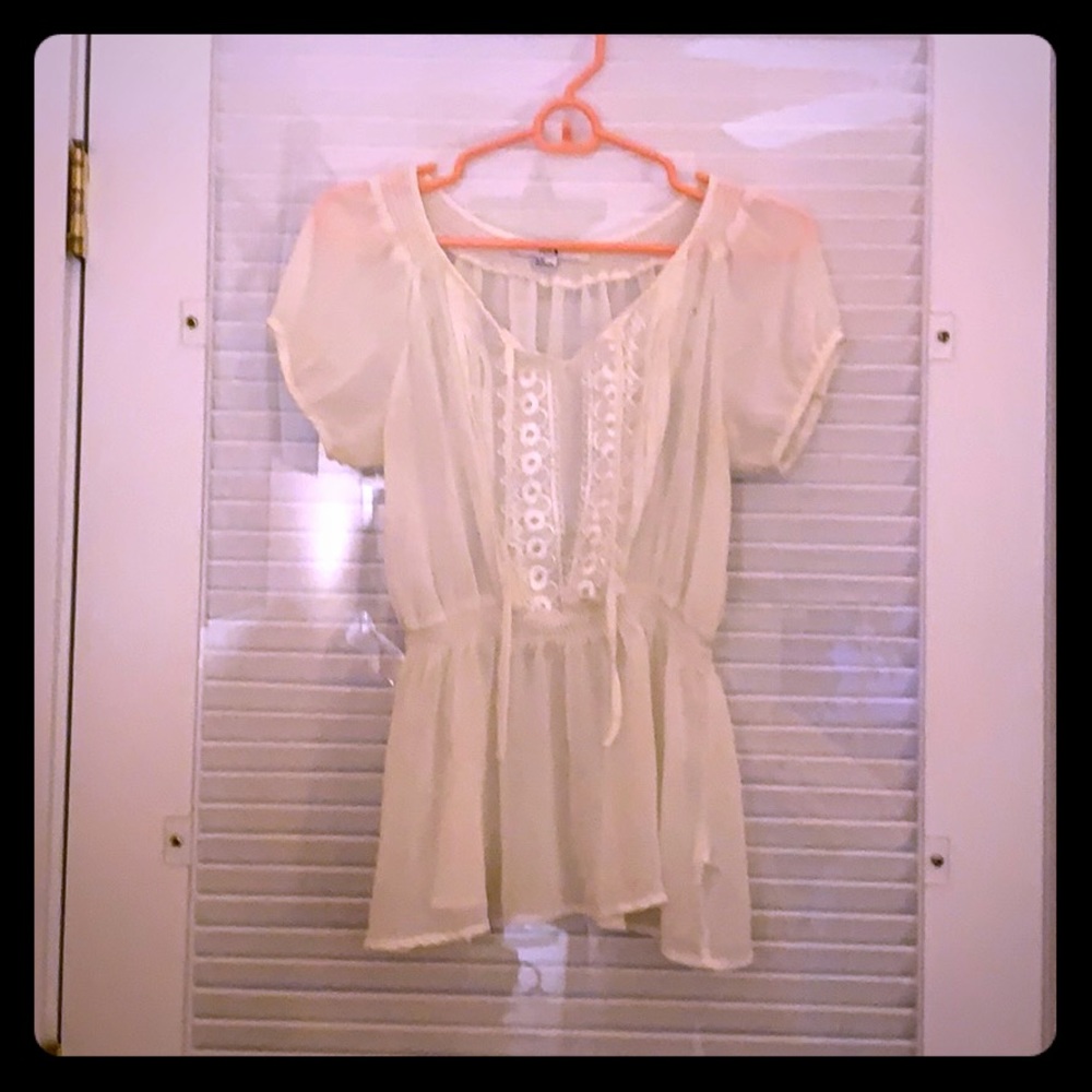 Ivory peasant top with embroidery